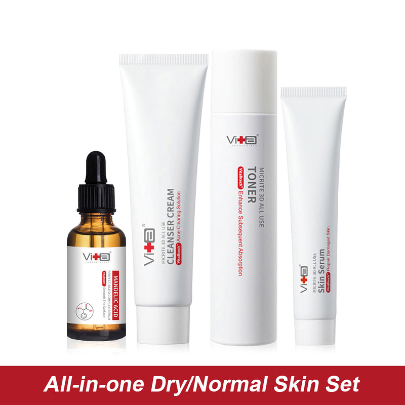 【All in one Dry / Normal Skin set】Swissvita Cleanser Cream 100g, Mandelic Acid Serum 30ml, Toner 200ml, Skin Serum 50g